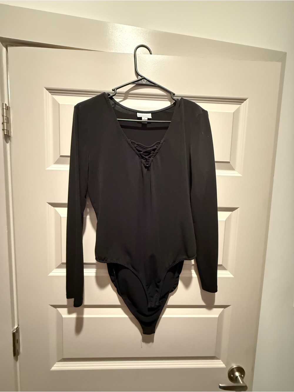 Long Sleeve Black Lace-Up Bodysuit - Women Tops